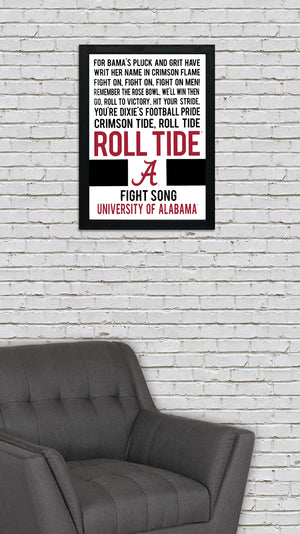 Limited Edition Roll Tide Yea Alabama Fight Song Crimson Tide Poster Art - 13x19"