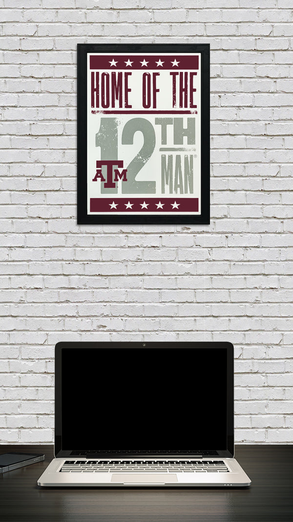 Limited Edition Texas A&M Aggies Home of the 12th Man Letterpress Poster Art - 13x19"