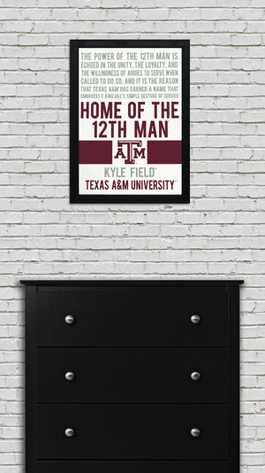 Limited Edition Home of the 12th Man Texas A&M Aggies Poster - 13x19"