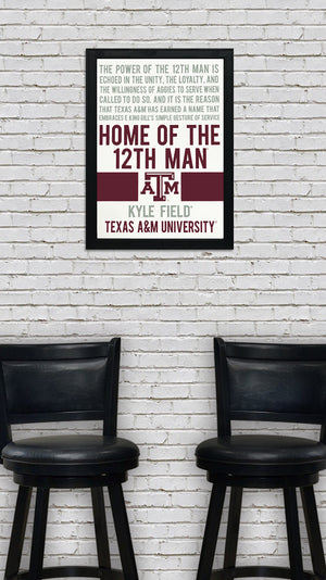 Limited Edition Home of the 12th Man Texas A&M Aggies Poster - 13x19"