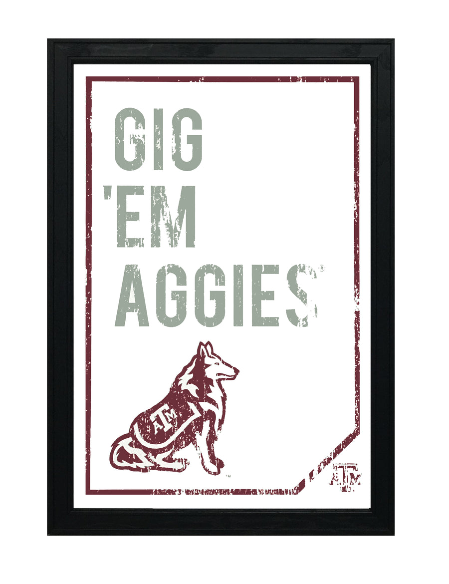 Limited Edition Texas A&M Gig 'Em Aggies Poster - Texas A&M Distressed Poster Art Print - 13x19"