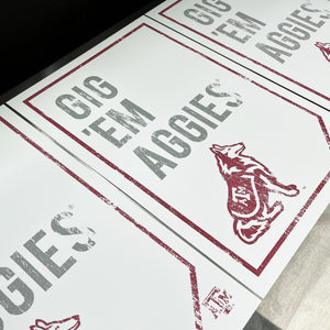 Limited Edition Texas A&M Gig 'Em Aggies Poster - Texas A&M Distressed Poster Art Print - 13x19"