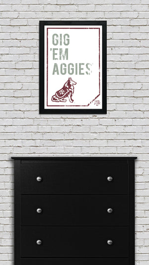Limited Edition Texas A&M Gig 'Em Aggies Poster - Texas A&M Distressed Poster Art Print - 13x19"