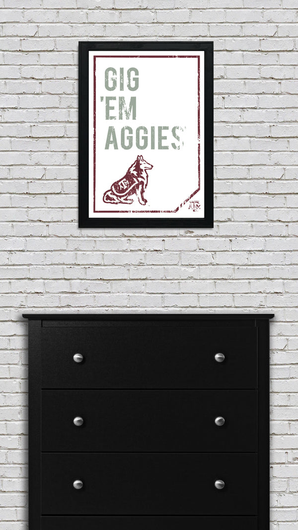 Limited Edition Texas A&M Gig 'Em Aggies Poster - Texas A&M Distressed Poster Art Print - 13x19"