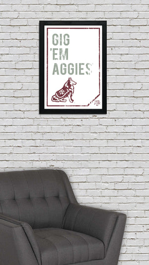 Limited Edition Texas A&M Gig 'Em Aggies Poster - Texas A&M Distressed Poster Art Print - 13x19"