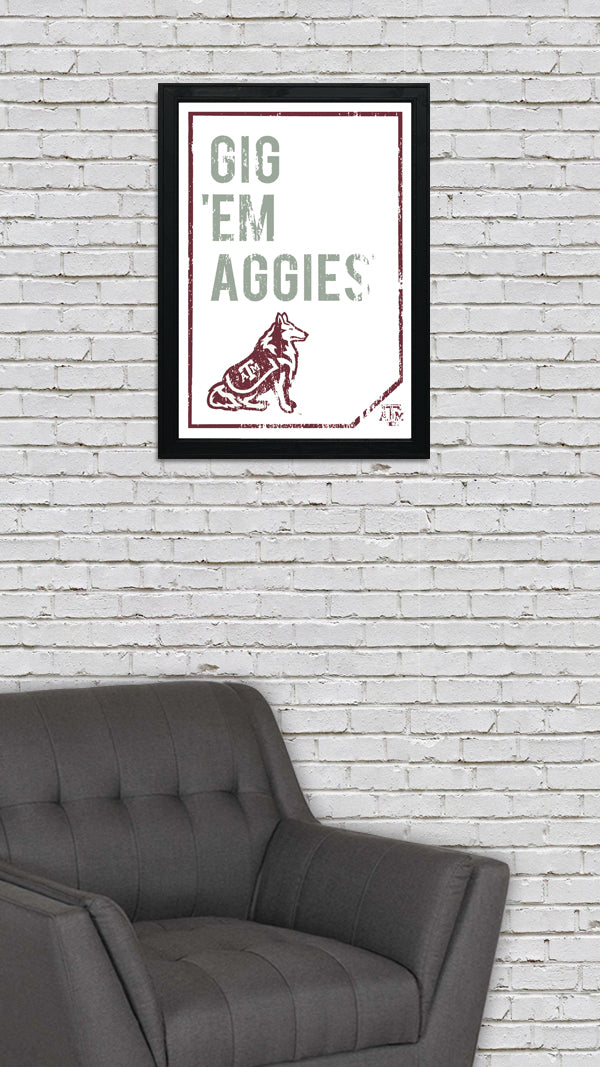 Limited Edition Texas A&M Gig 'Em Aggies Poster - Texas A&M Distressed Poster Art Print - 13x19"