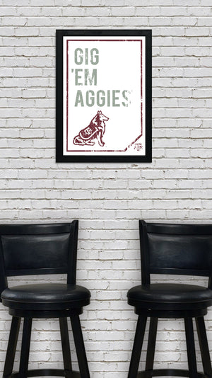 Limited Edition Texas A&M Gig 'Em Aggies Poster - Texas A&M Distressed Poster Art Print - 13x19"