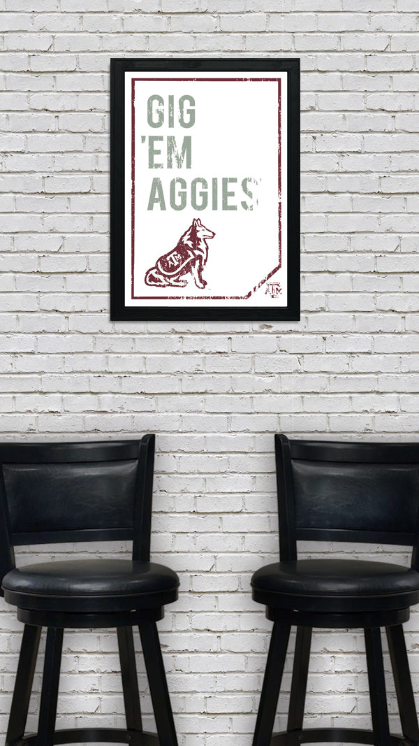 Limited Edition Texas A&M Gig 'Em Aggies Poster - Texas A&M Distressed Poster Art Print - 13x19"