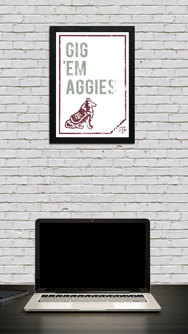 Limited Edition Texas A&M Gig 'Em Aggies Poster - Texas A&M Distressed Poster Art Print - 13x19"