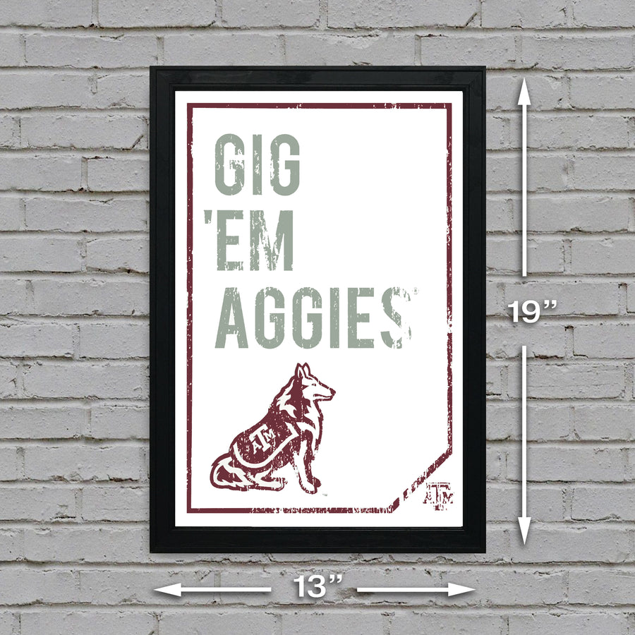 Limited Edition Texas A&M Gig 'Em Aggies Poster - Texas A&M Distressed Poster Art Print - 13x19"