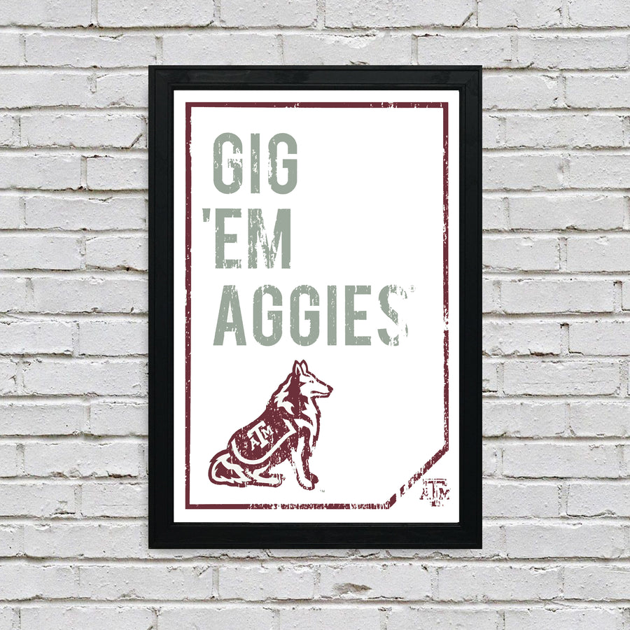 Limited Edition Texas A&M Gig 'Em Aggies Poster - Texas A&M Distressed Poster Art Print - 13x19"
