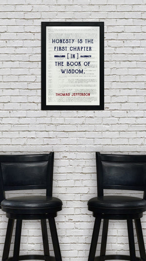 Limited Edition Thomas Jefferson Poster Art - Honesty First Chapter in Wisdom Quote - Patriotic Colors - 13x19"