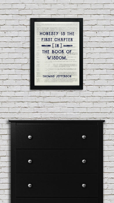 Limited Edition Thomas Jefferson Honesty First Chapter in Wisdom Quote Art Print Blue - 13x19"