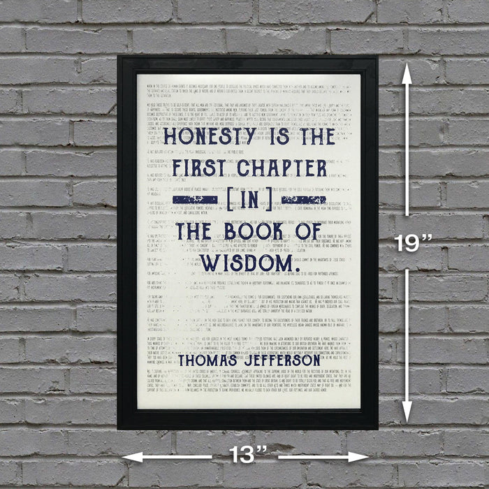 Limited Edition Thomas Jefferson Honesty First Chapter in Wisdom Quote Art Print Blue - 13x19"