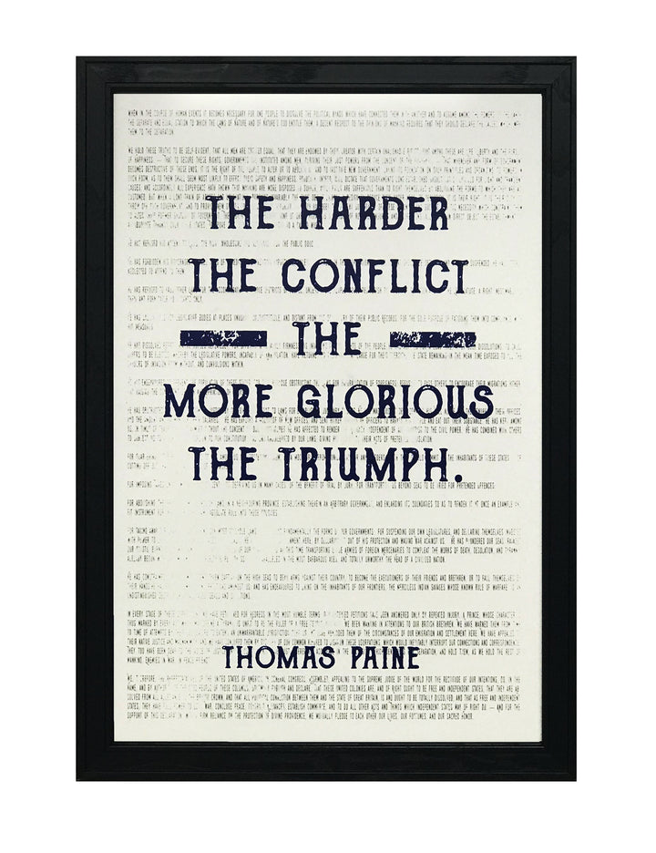 Limited Edition Thomas Paine Harder the Conflict Greater the Triumph Quote Art Print Blue - 13x19"