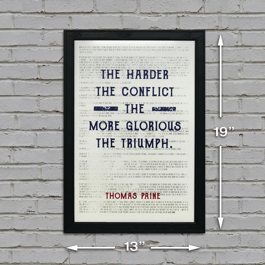 Limited Edition Thomas Paine Quote Art Poster - Harder the Conflict Greater the Triumph - Patriotic Colors - 13x19"