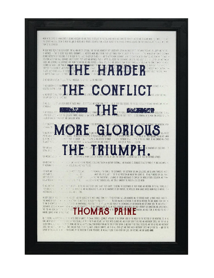 Limited Edition Thomas Paine Quote Art Poster - Harder the Conflict Greater the Triumph - Patriotic Colors - 13x19"