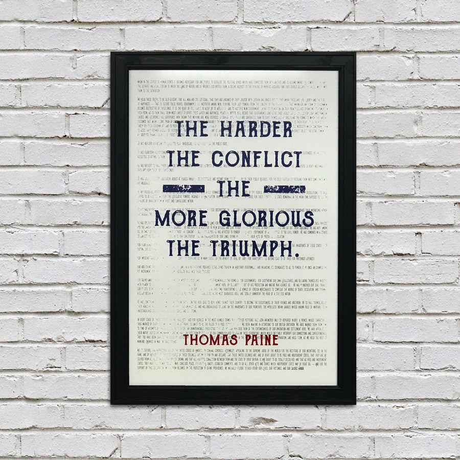 Limited Edition Thomas Paine Quote Art Poster - Harder the Conflict Greater the Triumph - Patriotic Colors - 13x19"