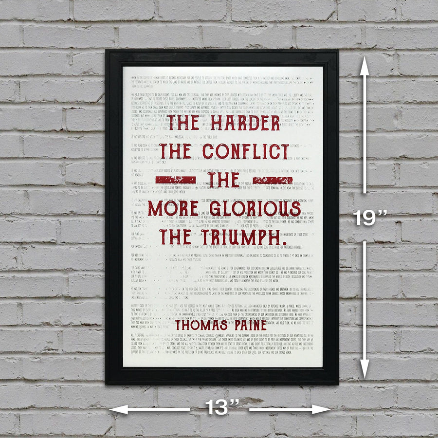 Limited Edition Thomas Paine Art Poster - Harder the Conflict Greater the Triumph Quote Red - 13x19"