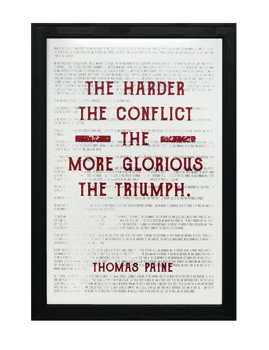 Limited Edition Thomas Paine Art Poster - Harder the Conflict Greater the Triumph Quote Red - 13x19"