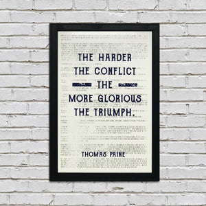Limited Edition Thomas Paine Harder the Conflict Greater the Triumph Quote Art Print Blue - 13x19"