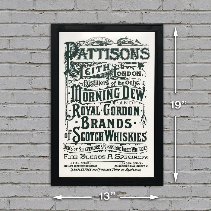 Limited Edition Pattison's Morning Dew Scotch and Whiskies Vintage Advertising Poster Art - Grey - 13x19"