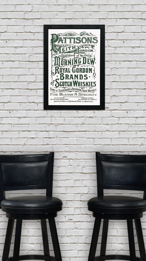 Limited Edition Pattison's Morning Dew Scotch and Whiskies Vintage Advertising Poster Art - Green - 13x19"