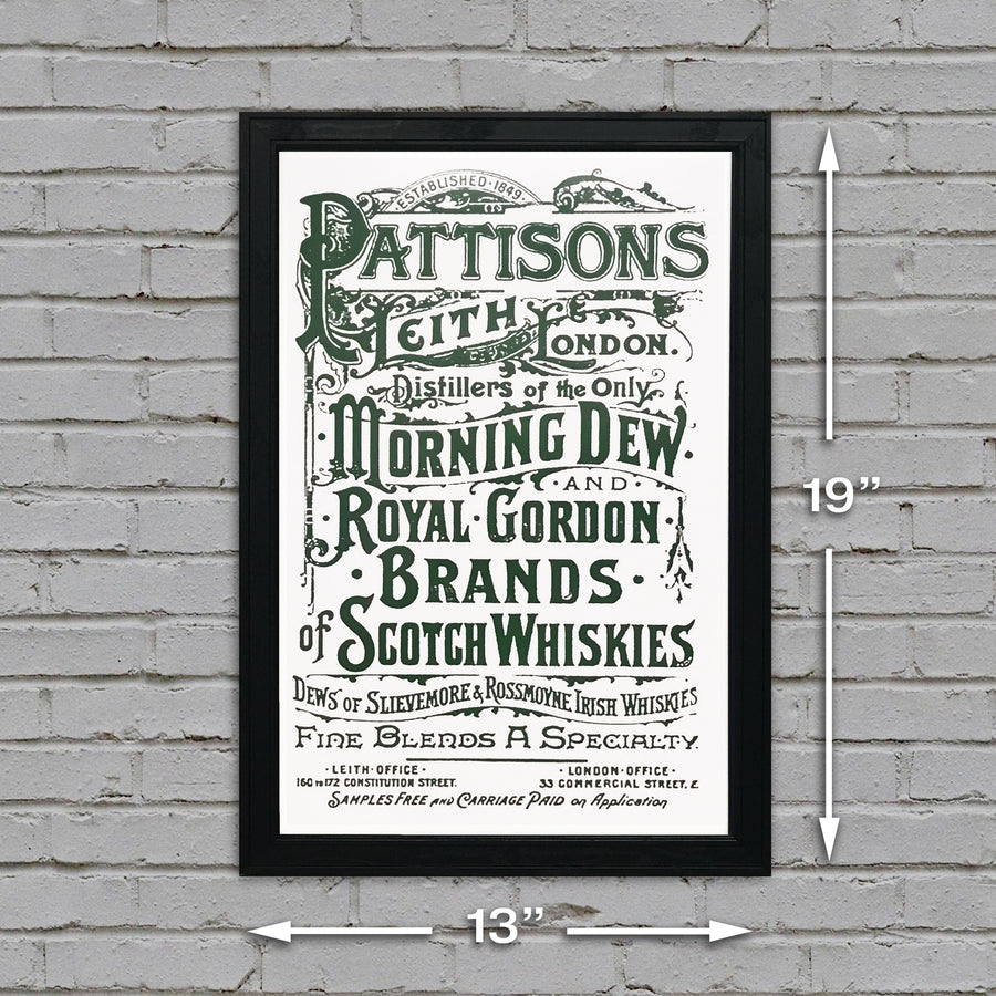 Limited Edition Pattison's Morning Dew Scotch and Whiskies Vintage Advertising Poster Art - Green - 13x19"