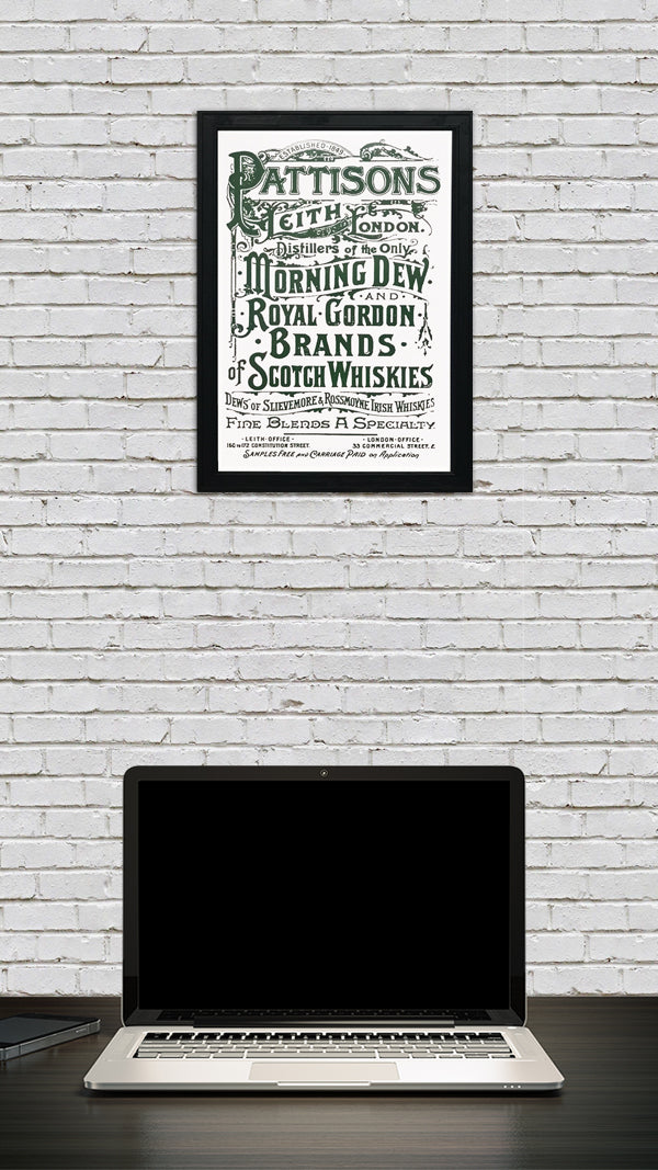 Limited Edition Pattison's Morning Dew Scotch and Whiskies Vintage Advertising Poster Art - Green - 13x19"