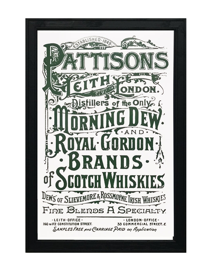 Limited Edition Pattison's Morning Dew Scotch and Whiskies Vintage Advertising Poster Art - Green - 13x19"