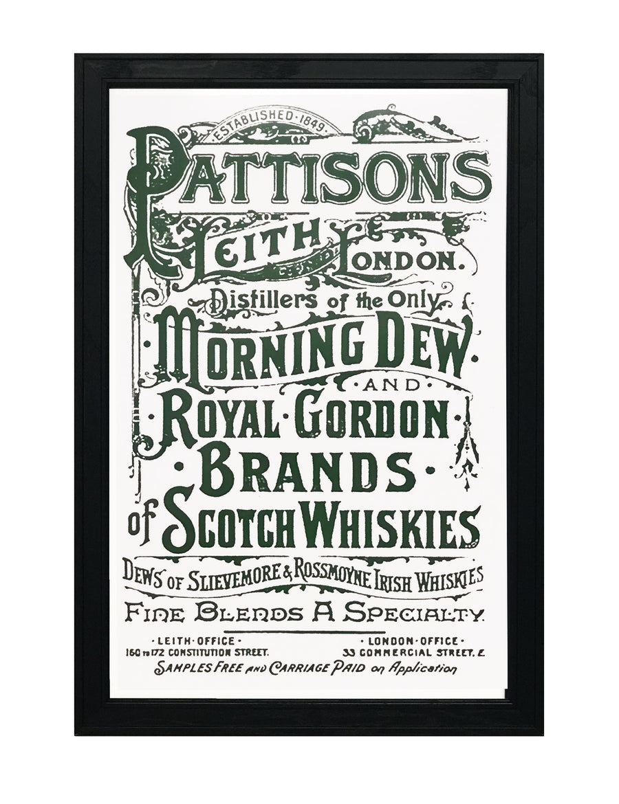 Limited Edition Pattison's Morning Dew Scotch and Whiskies Vintage Advertising Poster Art - Green - 13x19"