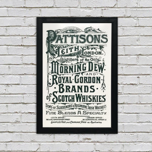 Limited Edition Pattison's Morning Dew Scotch and Whiskies Vintage Advertising Poster Art - Grey - 13x19"