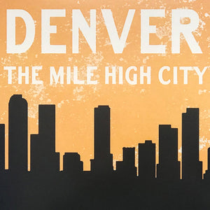 Limited Edition Vintage Denver Skyline Poster Art - Pastel Orange and Black Print - 13x19"