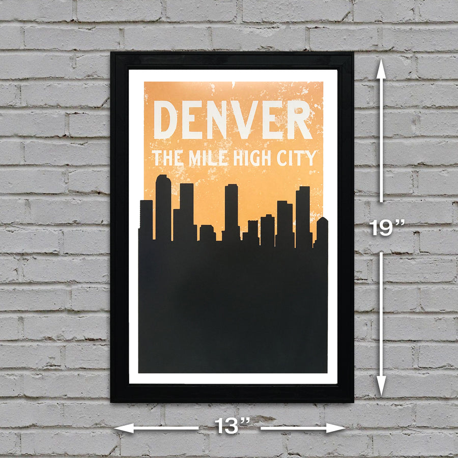Limited Edition Vintage Denver Skyline Poster Art - Pastel Orange and Black Print - 13x19"