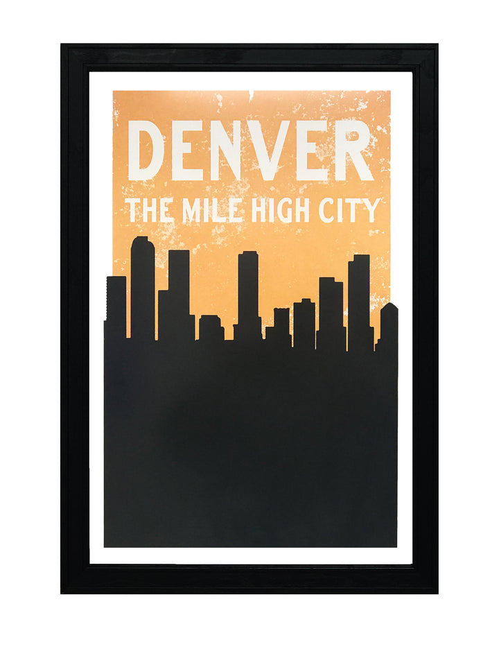 Limited Edition Vintage Denver Skyline Poster Art - Pastel Orange and Black Print - 13x19"