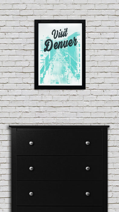 Limited Edition Visit Denver Poster Art - Black and Teal Print - 13x19"