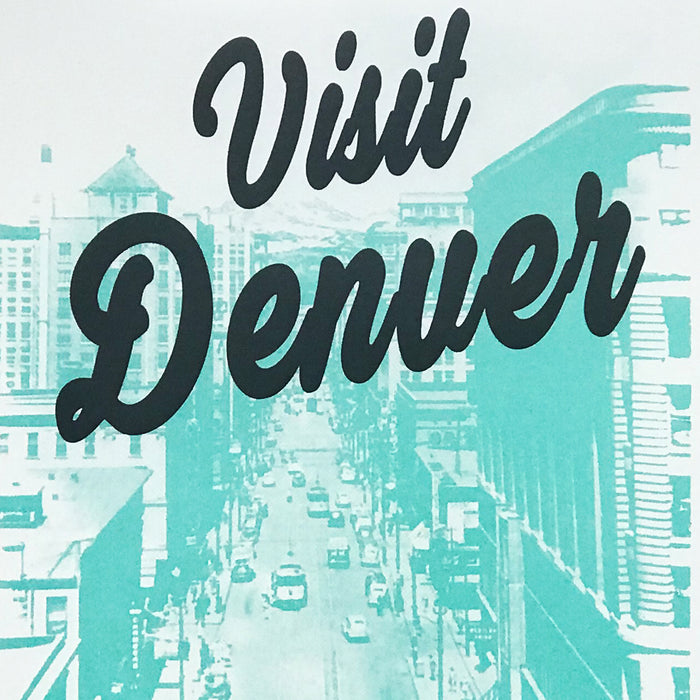 Limited Edition Visit Denver Poster Art - Black and Teal Print - 13x19"