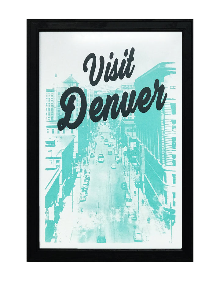 Limited Edition Visit Denver Poster Art - Black and Teal Print - 13x19"