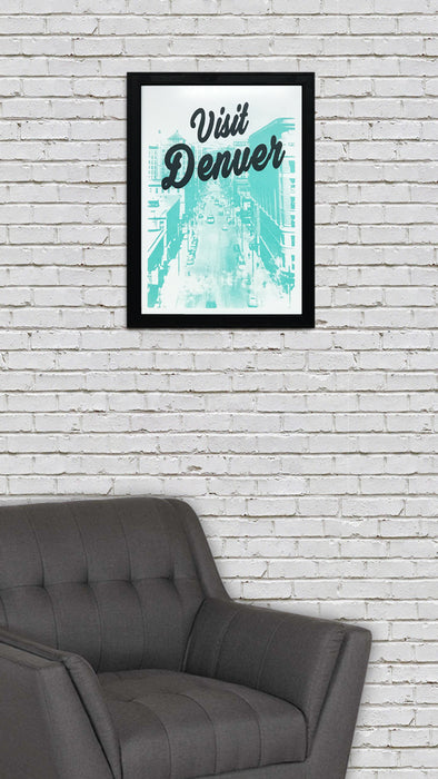 Limited Edition Visit Denver Poster Art - Black and Teal Print - 13x19"