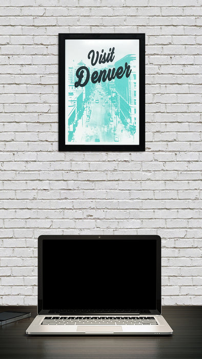Limited Edition Visit Denver Poster Art - Black and Teal Print - 13x19"