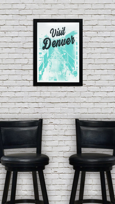 Limited Edition Visit Denver Poster Art - Black and Teal Print - 13x19"