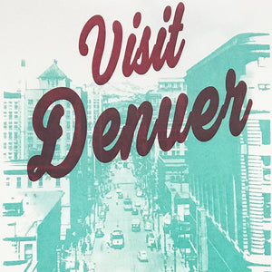 Limited Edition Visit Denver Poster Art - Burgundy and Teal Print - 13x19"