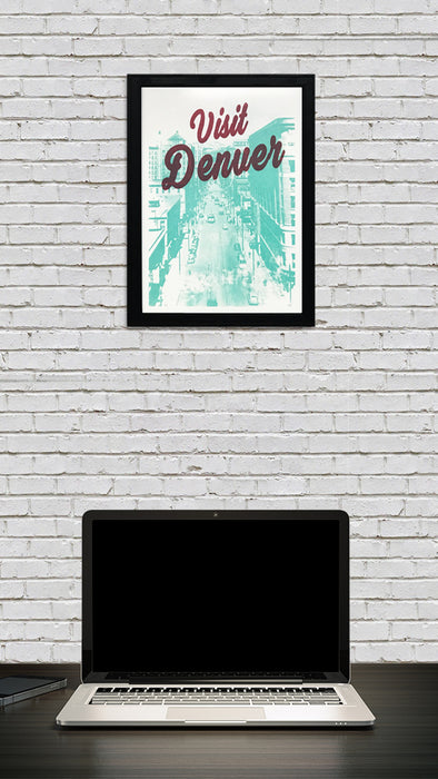 Limited Edition Visit Denver Poster Art - Burgundy and Teal Print - 13x19"