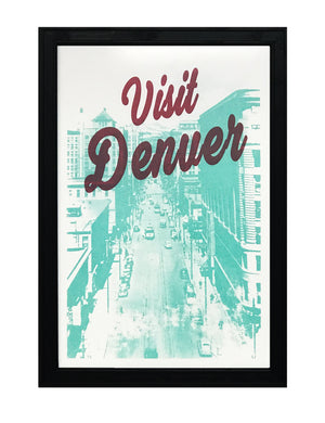 Limited Edition Visit Denver Poster Art - Burgundy and Teal Print - 13x19"