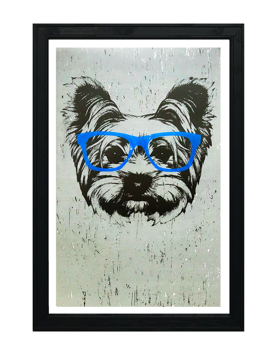 Limited Edition Yorkshire Terrier with Blue Glasses Art Poster / Print - 13x19"