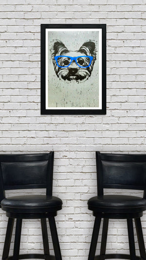 Limited Edition Yorkshire Terrier with Blue Glasses Art Poster / Print - 13x19"