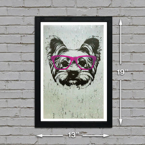 Limited Edition Yorkshire Terrier with Pink Glasses Art Print / Poster - 13x19"