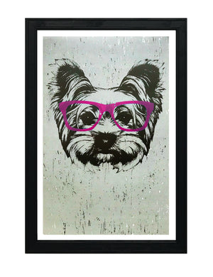 Limited Edition Yorkshire Terrier with Pink Glasses Art Print / Poster - 13x19"