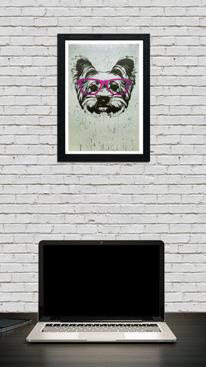 Limited Edition Yorkshire Terrier with Pink Glasses Art Print / Poster - 13x19"