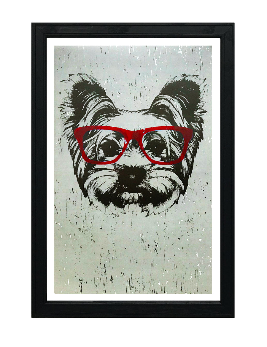 Limited Edition Yorkshire Terrier with Red Glasses Art Print / Poster - 13x19"